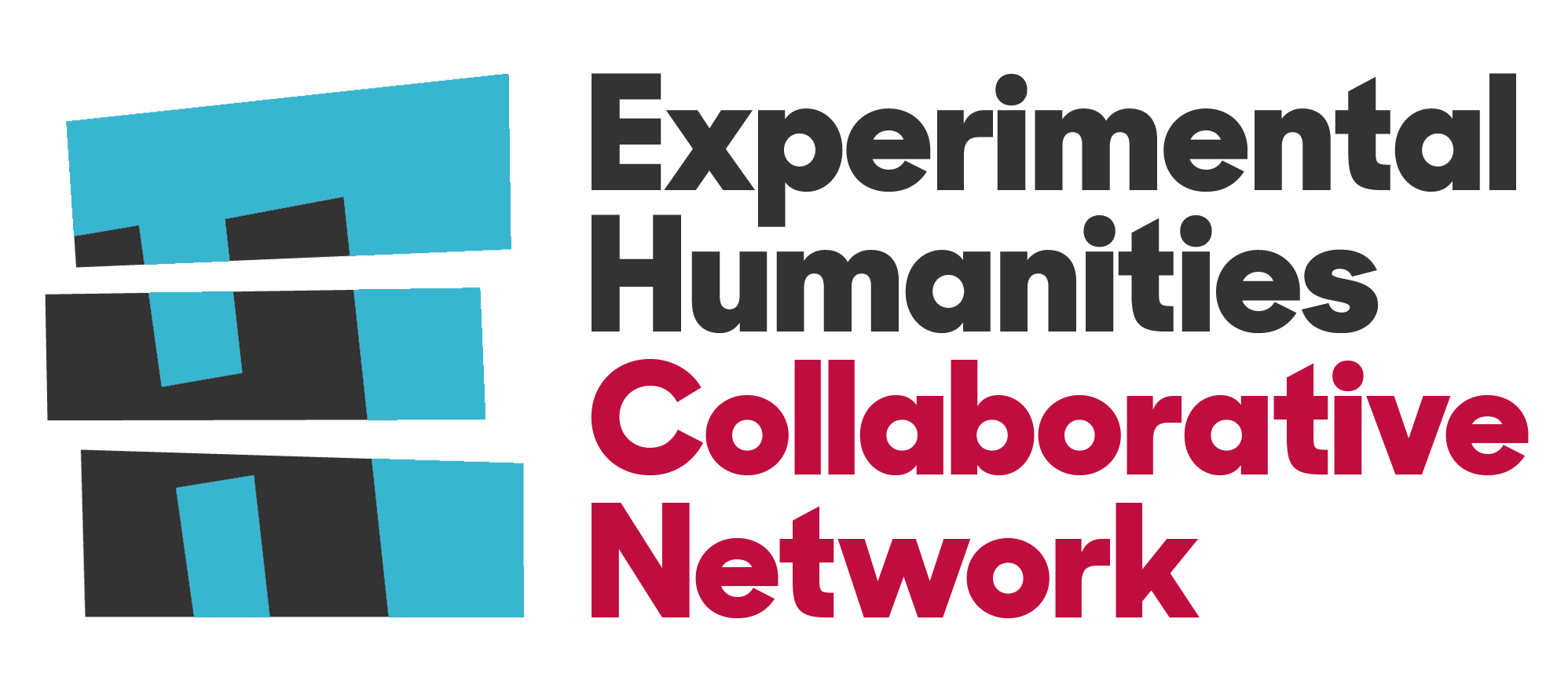 EHCN's logo which has an abstracted 'E' with a grey 'H' inside of it. Alongside this, is the text Experimental Humanities Collaborative Network.
